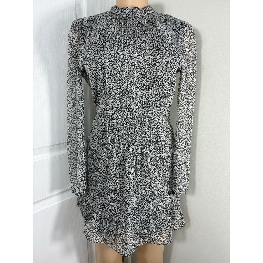 Topshop Dress Sz 4 Mini Black and White Floral long sleeve Open Back Ruffle